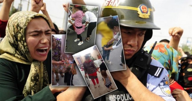 Çin polisi, Uygurlu Müslüman kadınların elbiselerini kesiyor, kısaltıyor!