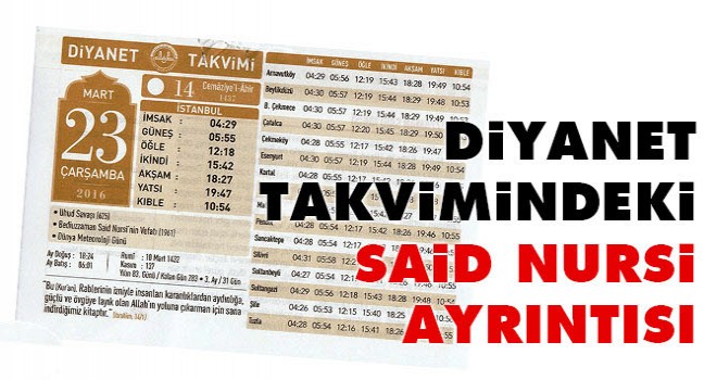 Said Nursi, Diyanet Takvim yaprağında nasıl yer aldı