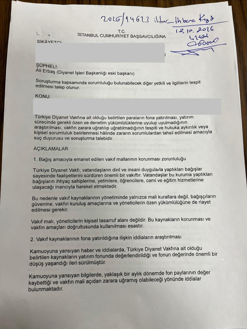 MİLYONLARIN BAĞIŞLARI YARGIYA TAŞINDI! DİYANET’İN FON VURGUNU İDDİASINA SUÇ DUYURUSU! MİLYONLARIN BAĞIŞLARI YARGIYA TAŞINDI! DİYANET’İN FON VURGUNU İDDİASINA SUÇ DUYURUSU!
