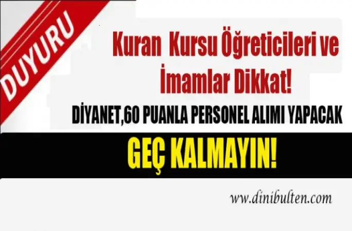 Diyanet,60 Puanla Personel Alımı Yapacak