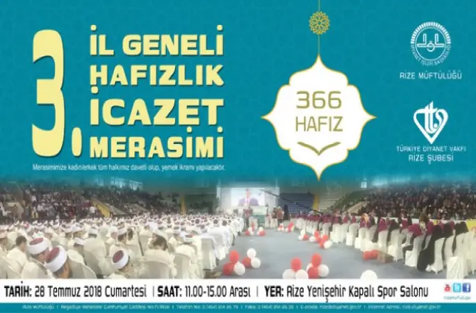 Rize'de 366 hafızın İcazet Merasimine Davet