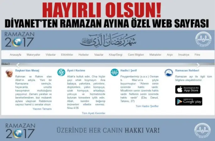 Diyanet,Ramazan Ayına Özel Web Sayfası yayınlandı