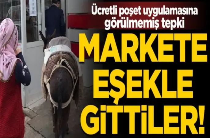 Poşete para vermemek için, markete eşekle gittiler