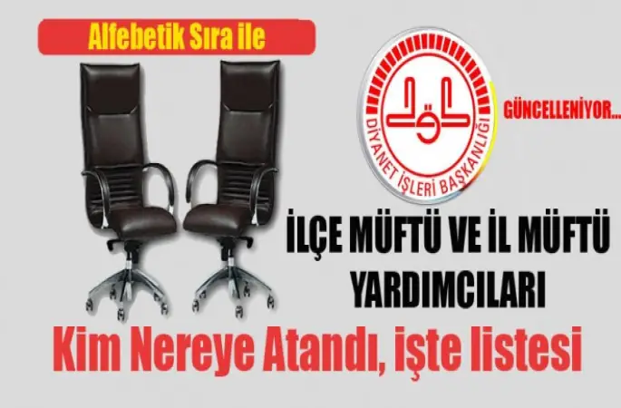 İşte Müftü Atamaların Alfabetik Listesi
