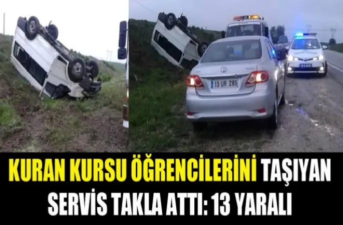 Kuran Kursu  öğrencilerini taşıyan servis devrildi