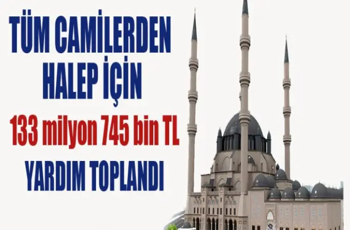 Tüm Camilerden Halep'e 133 milyon 745 bin TL Yardım