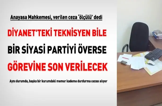 Diyanet'teki bir teknisyen bile, siyasi partiyi överse, görevine son verilecek. AYM karar gerekçesini açıkladı