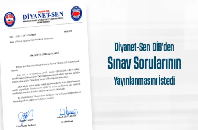 Diyanet-Sen DİB’den Sınav Sorularının Yayınlanmasını İstedi