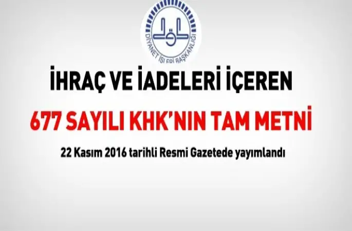 677 sayılı KHK ile ihraç edilen Diyanet personeli