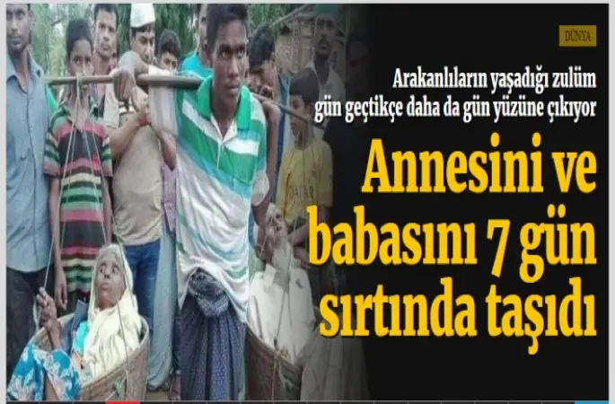 Arakanlı Müslüman anne ve babasını sırtında taşıdı