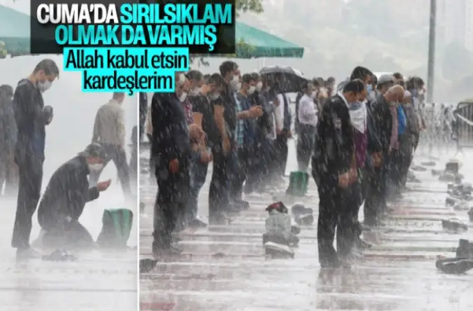 Yağmur altında cuma namazı