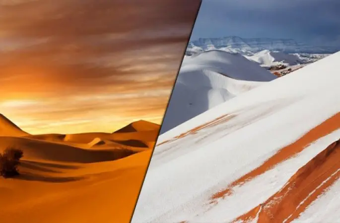 Sahra Çölüne 37 Yıl  sonra kar yağdı