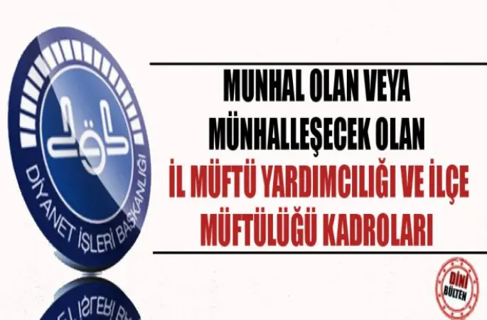 Münhalleşecek Olan İl Müftü Yardımcılığı ve İlçe Müftülüğü Kadroları.