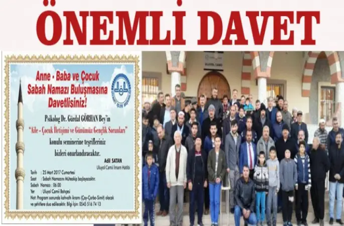 Uluyol Camiinde Sabah Namazı Buluşmasına davet