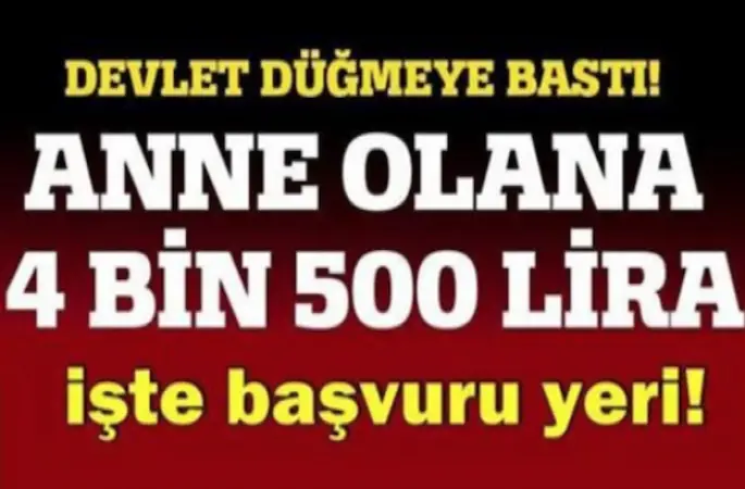 Devletten anne olana 4 bin 500 lira